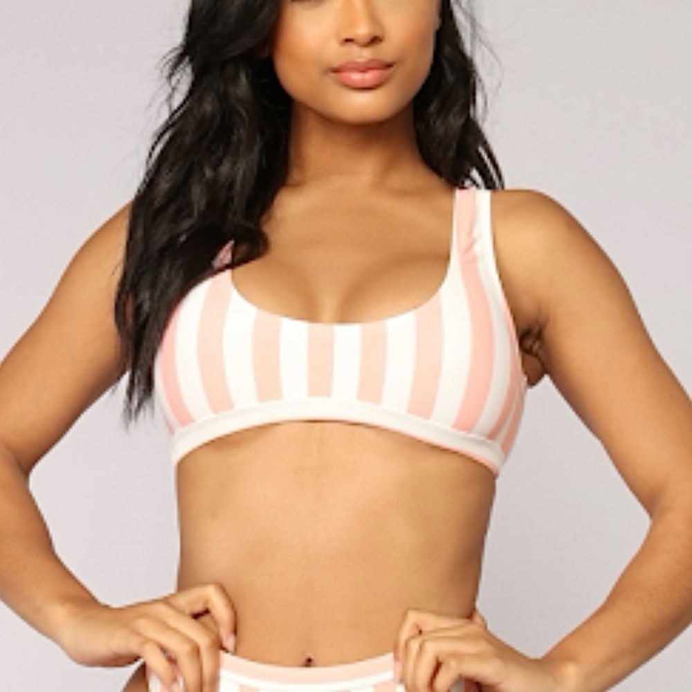 Striped Pink White Bikini Top